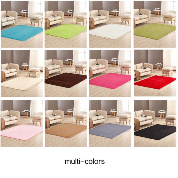 Super Soft Rectangular Carpet Solid Color Short Hair Silk Wool Rug Sofa Bedroom Living Room Area Decor Door Plush Anti-Slip Mat