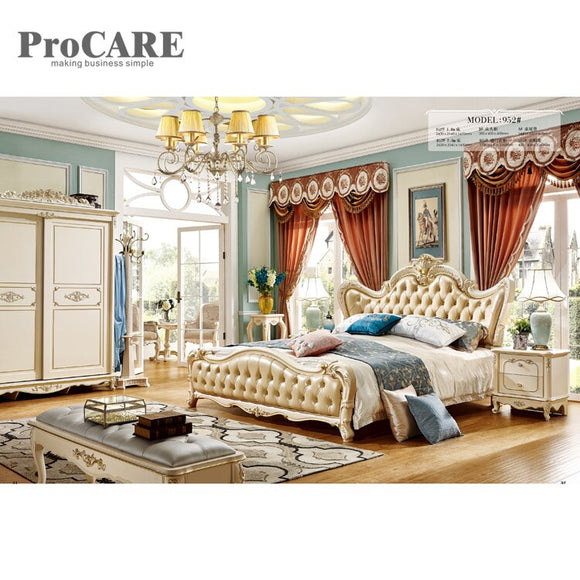 The latest european leather sleeper king size bed carved design with drawer - 952