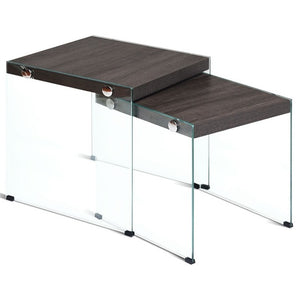 2 pcs Soho Nesting Coffee Table Stackable Glass Sided Table P2 Level MDF and Tempered Glass Material Two-piece Design HW59450