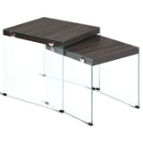 2 pcs Soho Nesting Coffee Table Stackable Glass Sided Table P2 Level MDF and Tempered Glass Material Two-piece Design HW59450