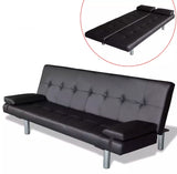 vidaXL Adjustable sofa bed with 2 pillows BlackSynthetic Leather And Wooden Frame Sturdy Living Room L-Shaped Sofa