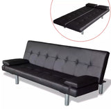 vidaXL Adjustable sofa bed with 2 pillows BlackSynthetic Leather And Wooden Frame Sturdy Living Room L-Shaped Sofa