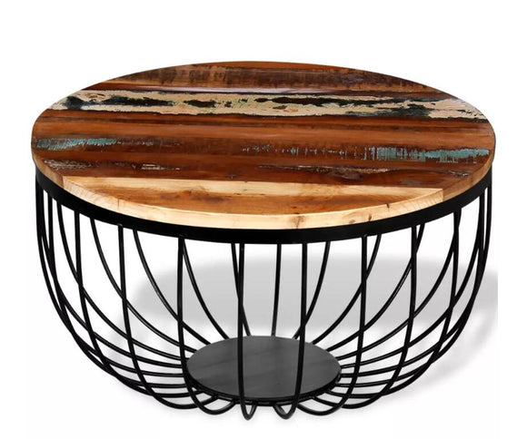 VidaXL New Design Reclaimed Solid Wood Round Coffee Tea Table With Lacquered Iron Legs Creative Living Round Room Table