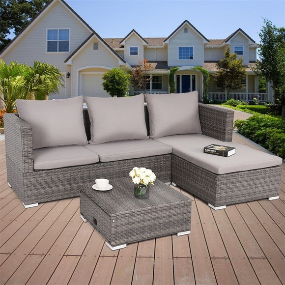 3 Pcs Steel Frame Adjustable Seat Rattan Wicker Sofa High Quality Garden Outdoor Furniture Set HW58279+