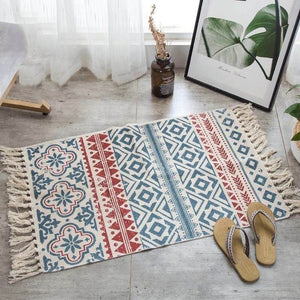 2019New Retro Bohemian Hand Woven Cotton Linen Carpet Rug  Bedside Rug Geometric Floor Mat Living Room Bedroom Carpet Home Decor