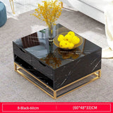 Marble Texture Top Tea Table Small Light Luxury Black White Gold Stell Table Square Rectangle Gorgeous High Level Living Room So