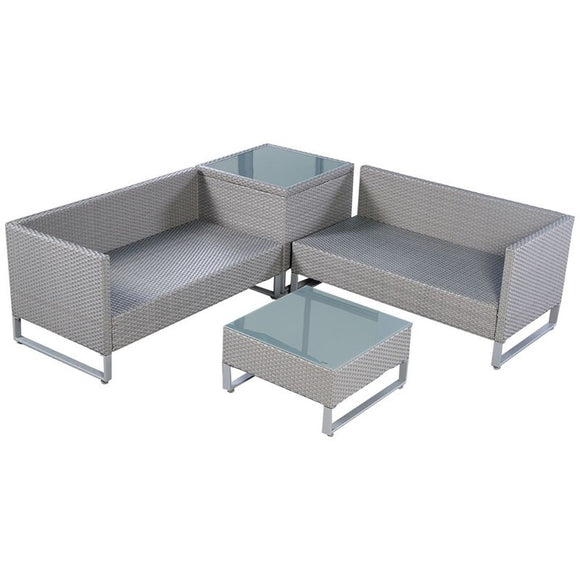 4 Pcs Rattan Patio Sofa Cushioned Seat Gray Garden Wicker Sets Weather-proof Deck Pool Side Backyard Outdoor Furniture HW51571+