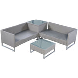 4 Pcs Rattan Patio Sofa Cushioned Seat Gray Garden Wicker Sets Weather-proof Deck Pool Side Backyard Outdoor Furniture HW51571+