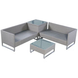 4 Pcs Rattan Patio Sofa Cushioned Seat Gray Garden Wicker Sets Weather-proof Deck Pool Side Backyard Outdoor Furniture HW51571+