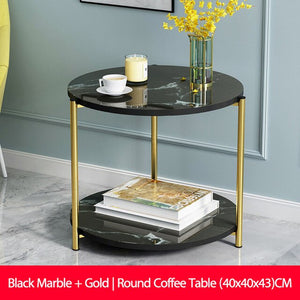 Coffee Table Living room Sofa Side Table Marble texture Wood Double layer Square Table Small end Table Home Furniture