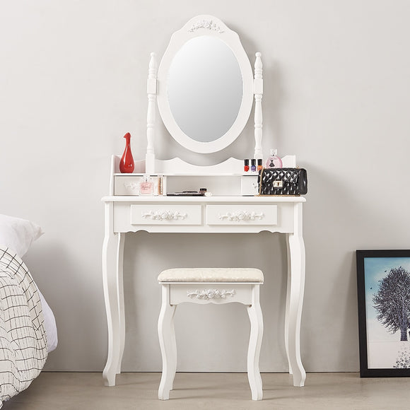 Panana 4 Drawer Vanity Table Set Dressing Table with Cushioned Stool Bedroom Makeup Table Black