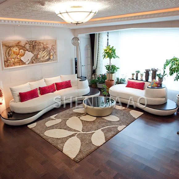 Multifunctional Curved Leather Sofa Combination Living Room Modern Minimalist Style First Layer Leather Sofa  1PC