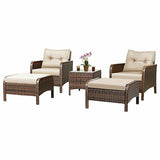 COSTWAY Outdoor Garden 5pcs/Set Patio Chairs Table Rattan Sofa Ottoman Furniture Set With Cushions HW54520
