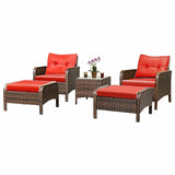 COSTWAY Outdoor Garden 5pcs/Set Patio Chairs Table Rattan Sofa Ottoman Furniture Set With Cushions HW54520