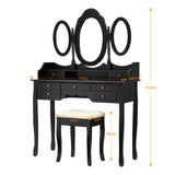 LANGRIA Makeup Dressing Table Vanity and Stool Set with 3 Adjustable Oval Mirrors 7 Drawers and Curved Solid Rubberwood Legs