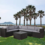 7-Piece Furniture Set Outdoor Sectional Conversation Set With Soft Cushions Garden Patio Furniture Lounge Rattan Sofa Tea Table