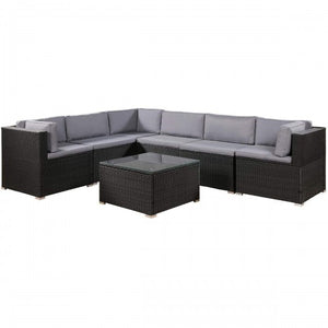7-Piece Furniture Set Outdoor Sectional Conversation Set With Soft Cushions Garden Patio Furniture Lounge Rattan Sofa Tea Table
