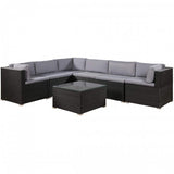 7-Piece Furniture Set Outdoor Sectional Conversation Set With Soft Cushions Garden Patio Furniture Lounge Rattan Sofa Tea Table