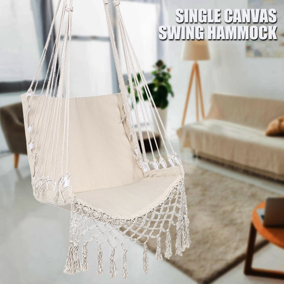 Safe Beige Hanging Hammock Chair Swing Rope Outdoor Indoor Bar Garden Seat