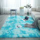 European long hair bedroom carpet bay window bedside mat washable blanket Gradient color living room rug Gray Blue