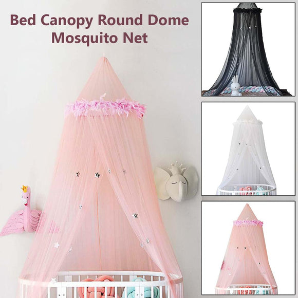 Children's Round Room Dome Mosquitos Net Feather Star Decorative Bed Curtain Free Installation Canopy Princess Bed Play Tentes