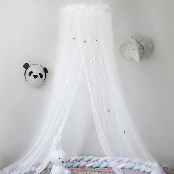 Children's Round Room Dome Mosquito Net Feather Star Decorative Bed Curtain Free Installation Canopy Princess Bed Play Tent