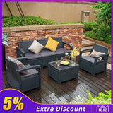 Furgle Outdoor Patio Sectional Conversation Sofa Set Waterproof PE Furniture Set Cushions and Coffee Table for Backyard Pool
