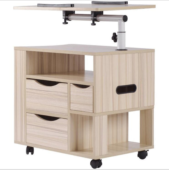 Movable Lifting Bedside Table Laptop Desk Bedside Cabinet Bookcase with Tissue Box