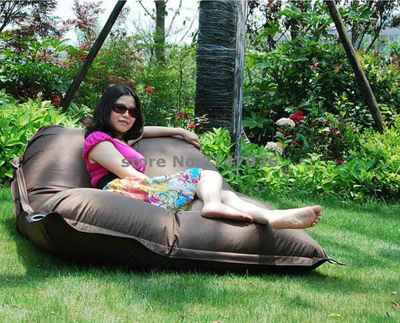 Waterproof brown outdoor beanbag chair bed with strapes