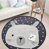 White Grey Cartoon Animals Bear Fox Panda Round Tapete For Living Room Bedroom Home Decor Carpet Rug Children Kids Soft Play Mat