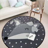 White Grey Cartoon Animals Bear Fox Panda Round Tapete For Living Room Bedroom Home Decor Carpet Rug Children Kids Soft Play Mat