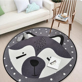 White Grey Cartoon Animals Bear Fox Panda Round Tapete For Living Room Bedroom Home Decor Carpet Rug Children Kids Soft Play Mat