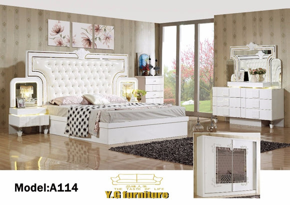 2018 New Nightstand De Maquillage Arab Style Fashional Bedroom Set Furniture With Bed, Mirror Doors Wardrobe,dresser,