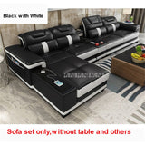 1Set 4 Seat First Layer Real Leather Living Room Sofa Set Corner Sofa Set With Bluetooth Speaker Function Modern Home Furniture