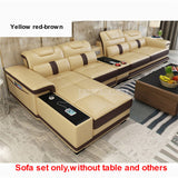 1Set 4 Seat First Layer Real Leather Living Room Sofa Set Corner Sofa Set With Bluetooth Speaker Function Modern Home Furniture